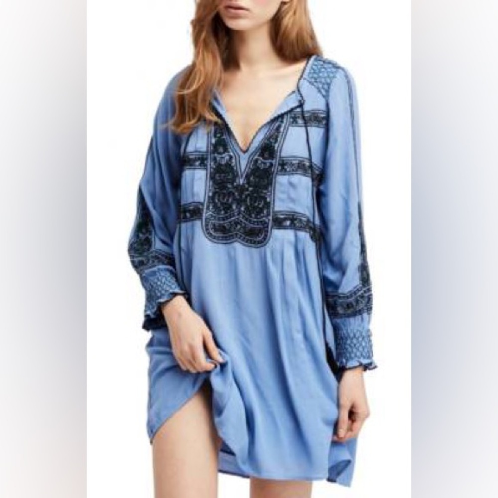 Free People Wind Willow Mini Dress Blue Size S